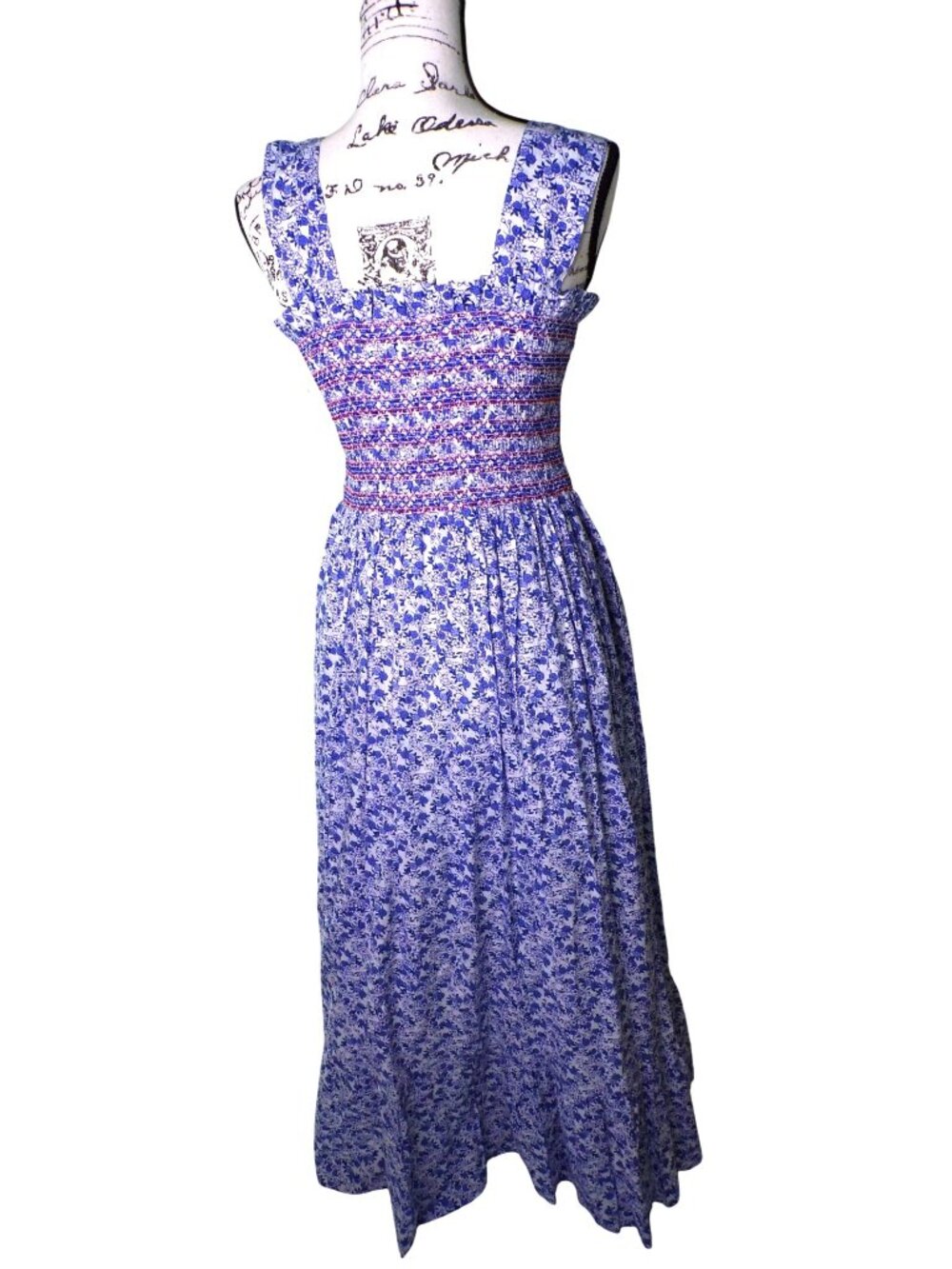 🆕 Mille Garden Smocked Floral Midi Dress Cotton Medium 6-8 - Picture 10 of 12